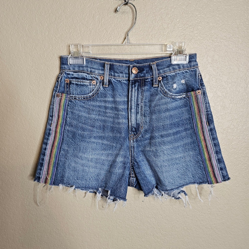 American Eagle Highest Rise 90s Boyfriend Shorts Pride Rainbow Stripe Denim 4